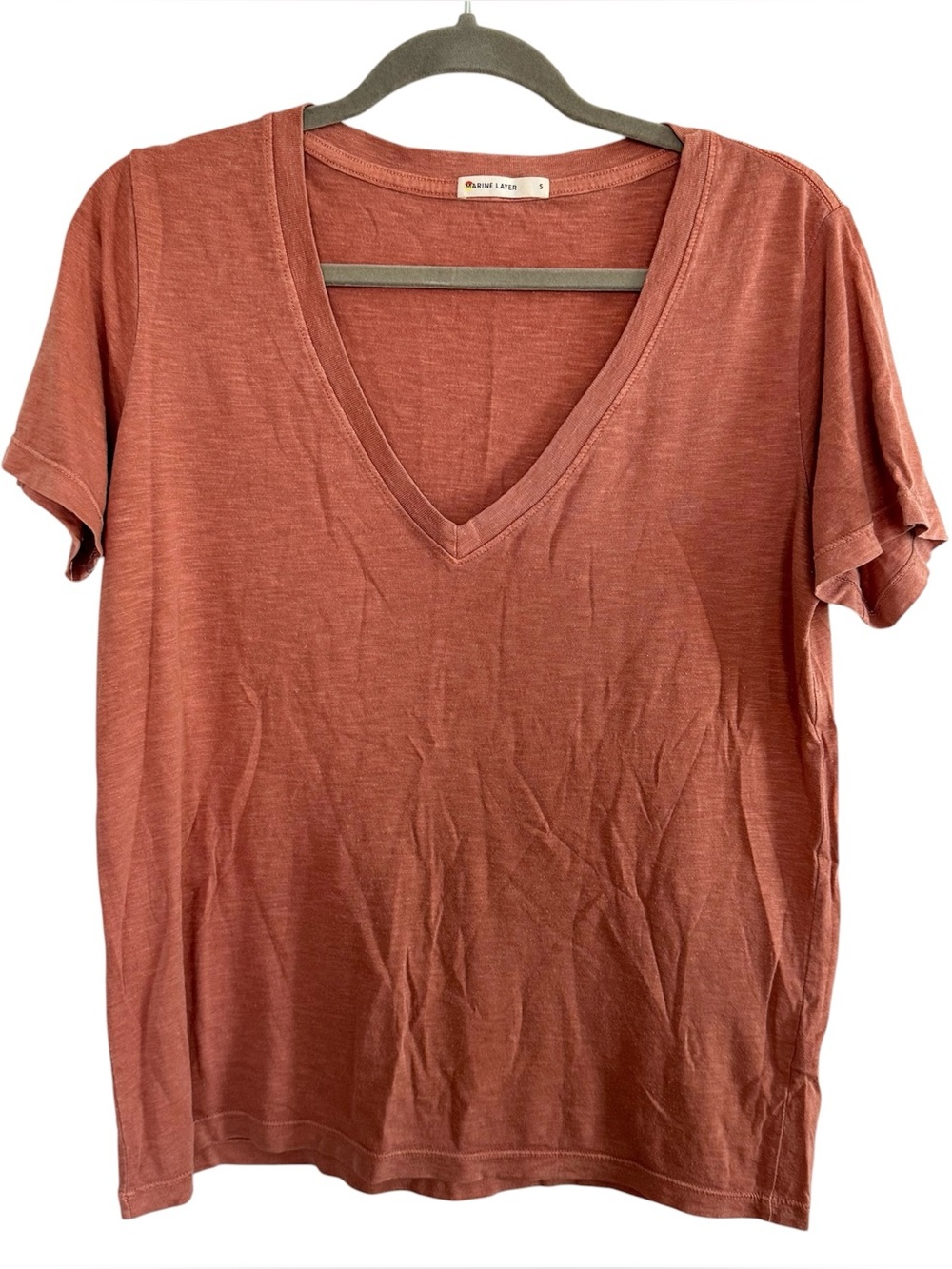 Marine Layer Boyfriend Orange V-Neck T Shirt Size Small